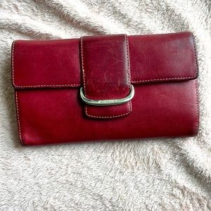 Cole Haan red leather wallet with checkbook flap.